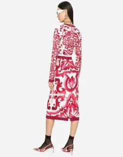 Majolica-print charmeuse midi dress