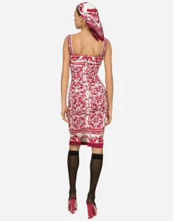 Majolica-print charmeuse midi dress
