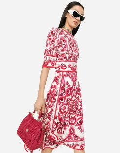 Majolica-print charmeuse midi dress