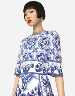 Majolica-print charmeuse midi dress