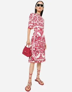 Majolica-print charmeuse midi dress