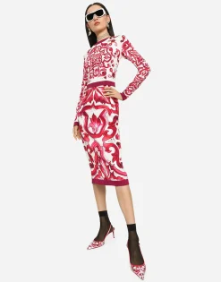 Majolica-print charmeuse midi dress
