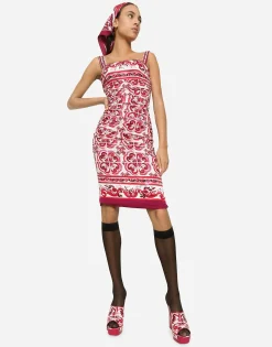 Majolica-print charmeuse midi dress