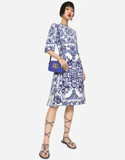Majolica-print charmeuse midi dress