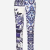 Majolica-print charmeuse pants