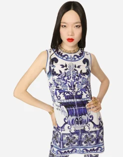 Majolica-print charmeuse top