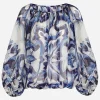 Majolica-print chiffon blouse