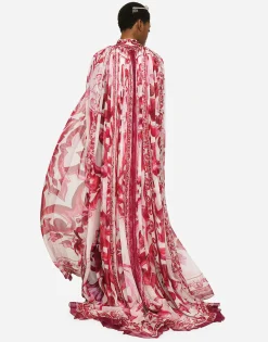 Majolica-print chiffon cape