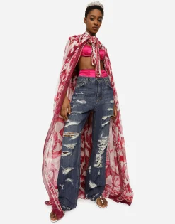 Majolica-print chiffon cape