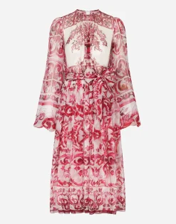 Majolica-print chiffon midi dress