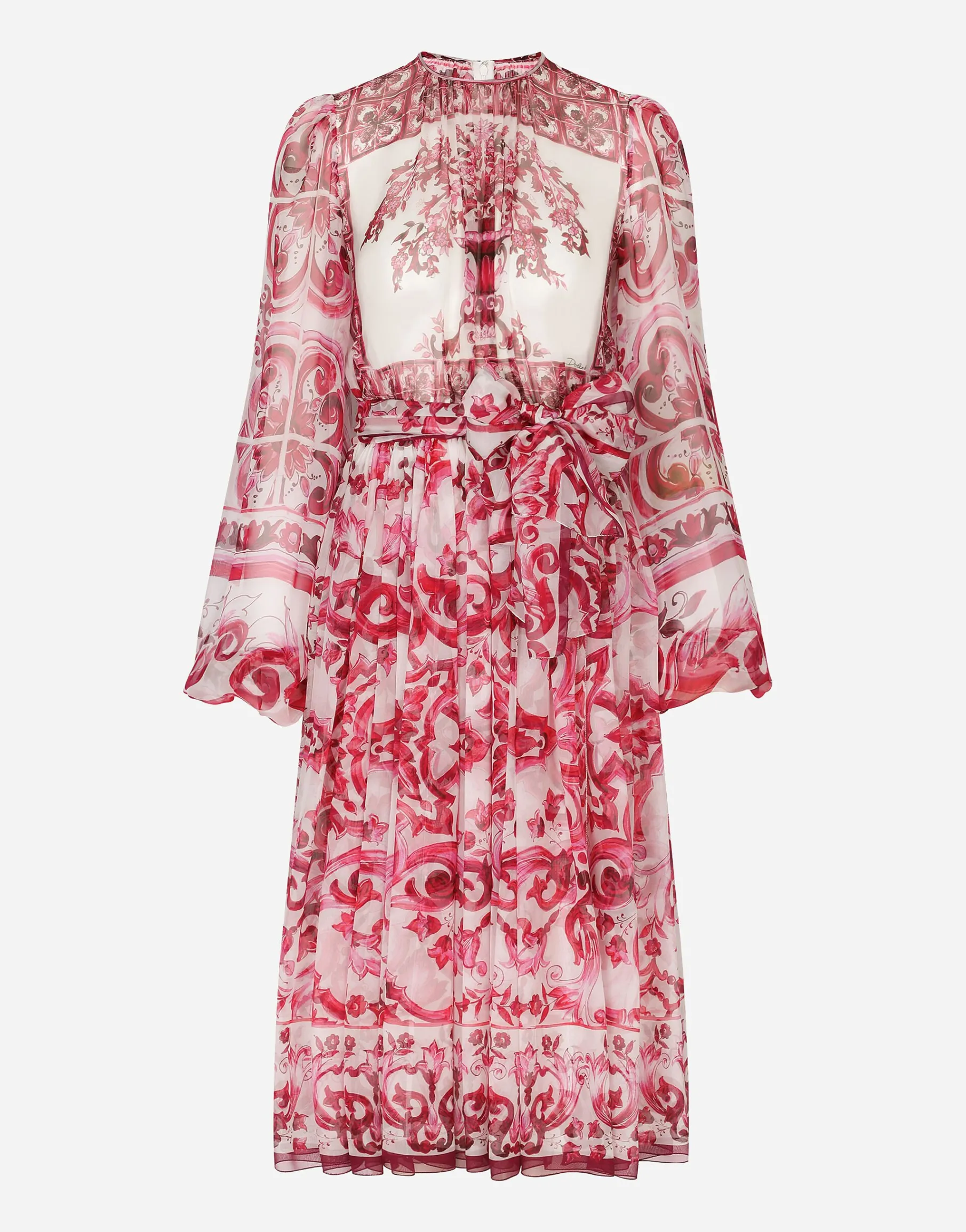 Majolica-print chiffon midi dress