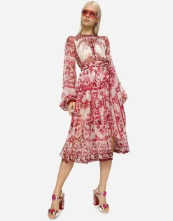 Majolica-print chiffon midi dress