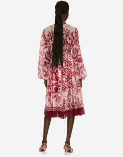 Majolica-print chiffon midi dress