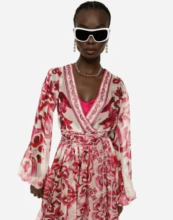 Majolica-print chiffon midi dress
