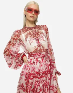 Majolica-print chiffon midi dress