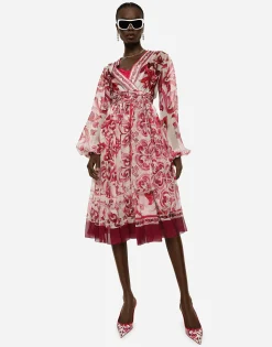 Majolica-print chiffon midi dress