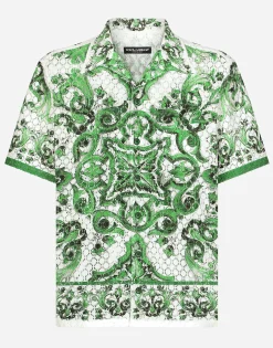 Majolica-print crochet Hawaiian shirt