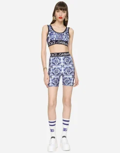 Majolica-print jersey cycling shorts