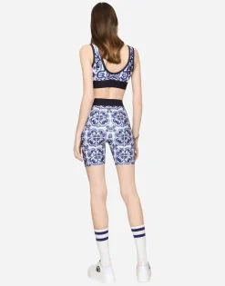 Majolica-print jersey cycling shorts
