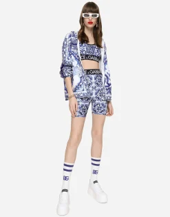 Majolica-print jersey cycling shorts
