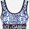 Majolica-print jersey top with branded elastic