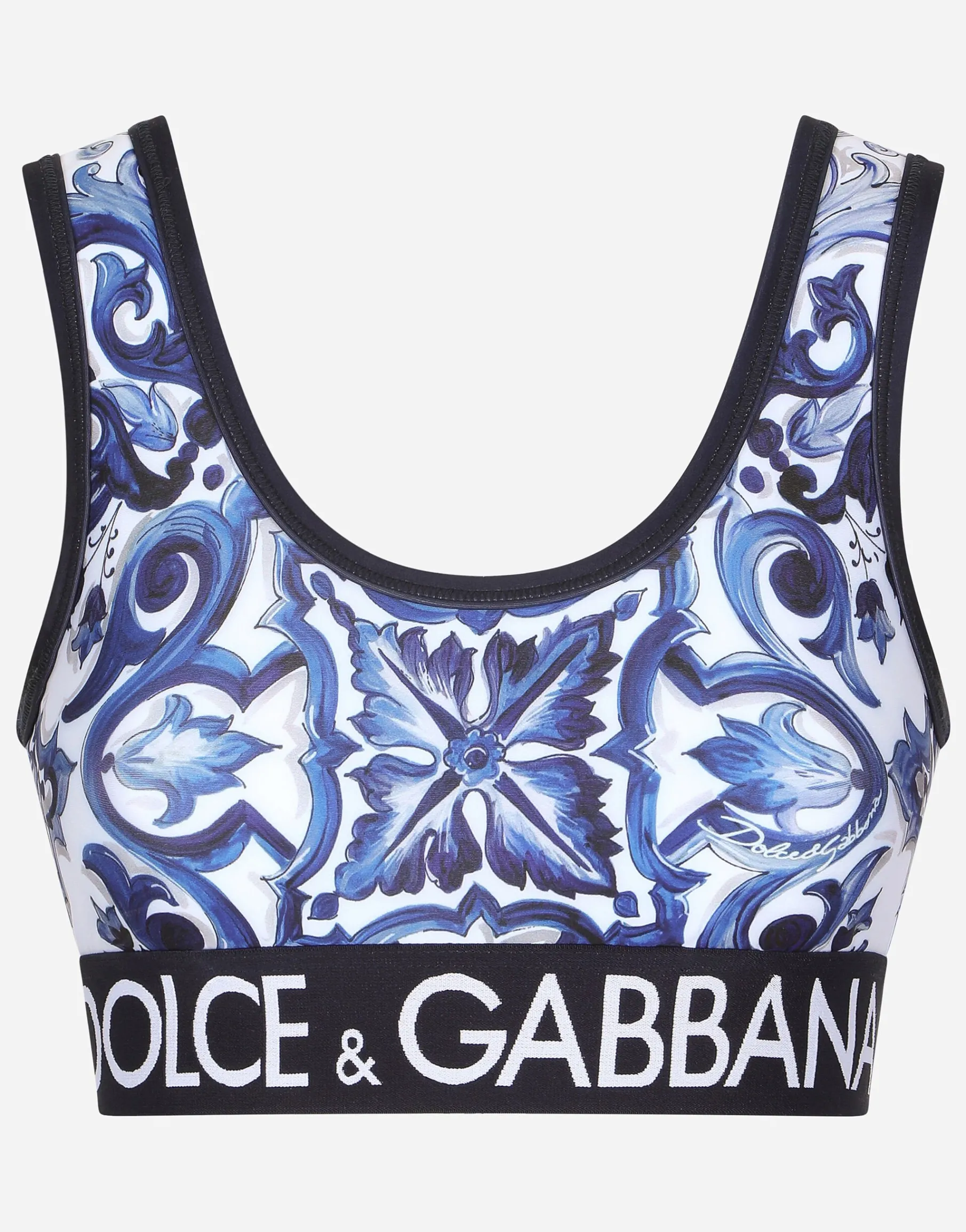 Majolica-print jersey top with branded elastic