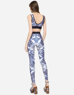 Majolica-print jersey top with branded elastic