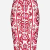 Majolica-print marquisette pencil skirt