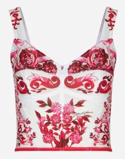 Majolica-print marquisette bustier top
