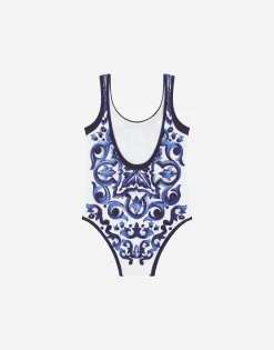Majolica-print one-piece swimsuit