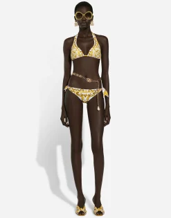Majolica-print padded triangle bikini