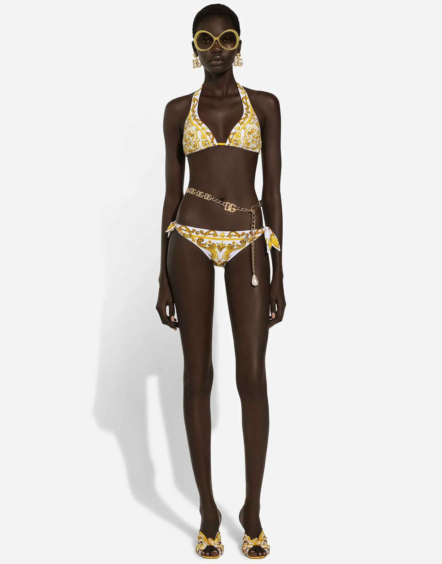 Majolica-print padded triangle bikini