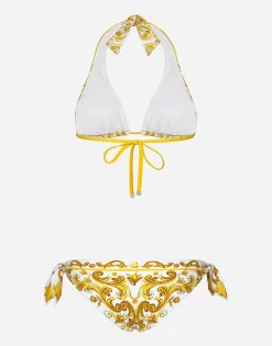 Majolica-print padded triangle bikini