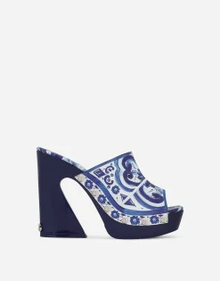 Majolica-print polished calfskin clogs