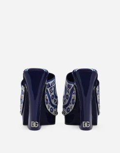 Majolica-print polished calfskin clogs