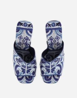 Majolica-print polished calfskin clogs