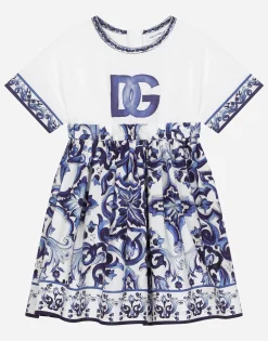 Majolica-print poplin and jersey dress