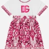 Majolica-print poplin and jersey dress