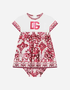 Majolica-print poplin and jersey dress