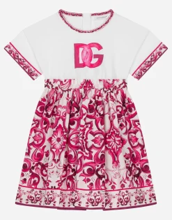 Majolica-print poplin and jersey dress