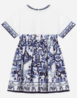Majolica-print poplin and jersey dress