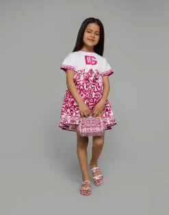 Majolica-print poplin and jersey dress