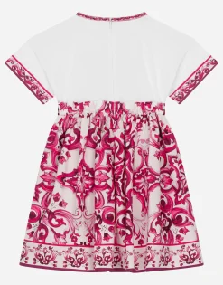 Majolica-print poplin and jersey dress