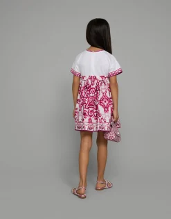 Majolica-print poplin and jersey dress