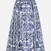 Majolica-print poplin calf-length skirt