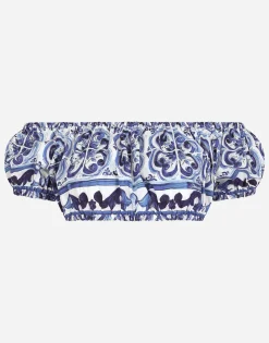 Majolica-print poplin crop top
