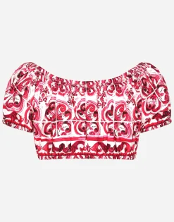 Majolica-print poplin crop top