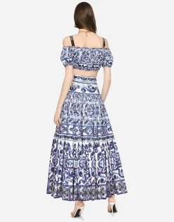 Majolica-print poplin crop top