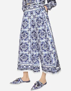 Majolica-print poplin culottes
