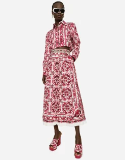 Majolica-print poplin culottes